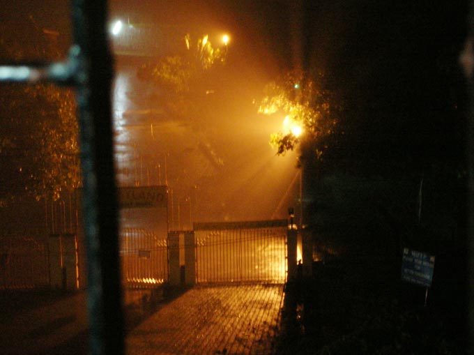 Shining bright on a rainy night