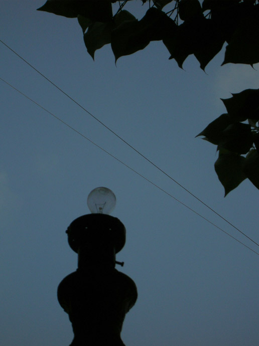 A streetlamp in greenfield society
