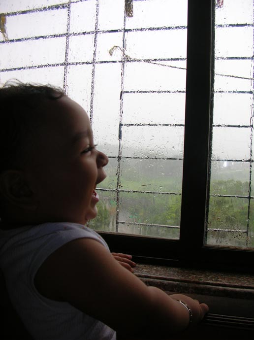 Manu enjoying the rain