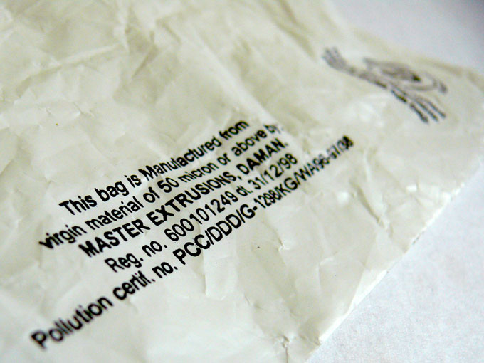 A 50 micron plastic carry bag, copyright Picturejockey : Navin Harish 2005-2009