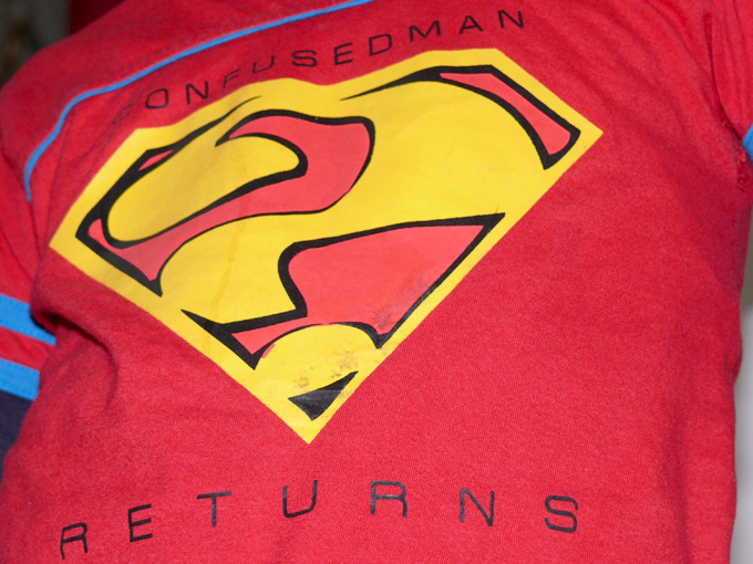 A T shirt reading the confused man returns, copyright Picturejockey : Navin Harish 2005-2009