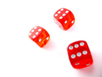 Roll the dice - three red transparent dice